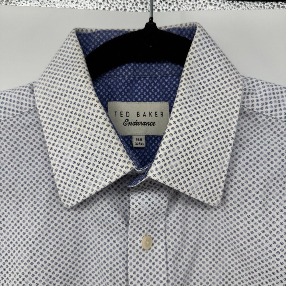 Men’s Ted Baker Endurance Dress Shirt 15.5 32/33 Blue Micro Dot Long Sleeve - Picture 2 of 4